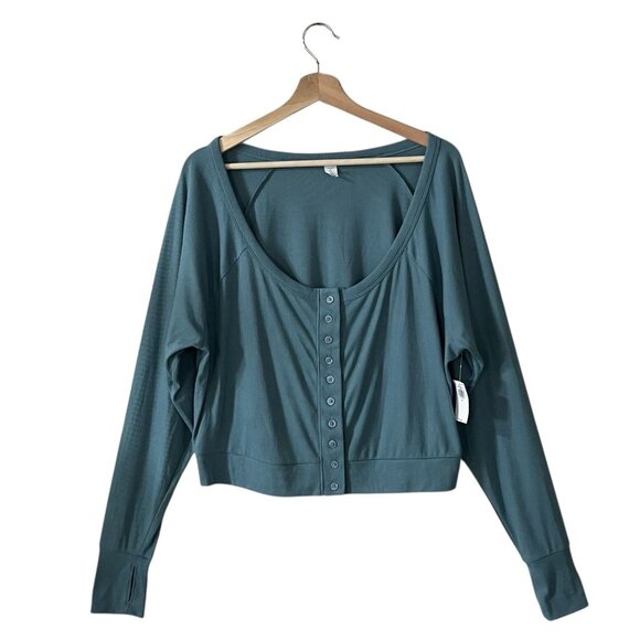 Old Navy Ultralite Ribbed Cardigan Top Plus Size 3X Cropped Tennessee Blue GoDry - Picture 3 of 9